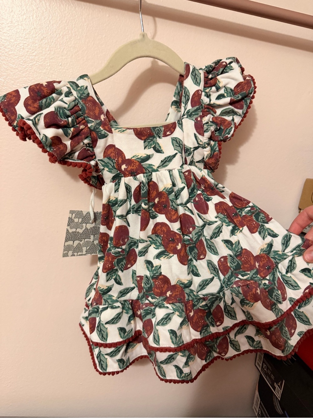 Girls' White Dress with Apple print